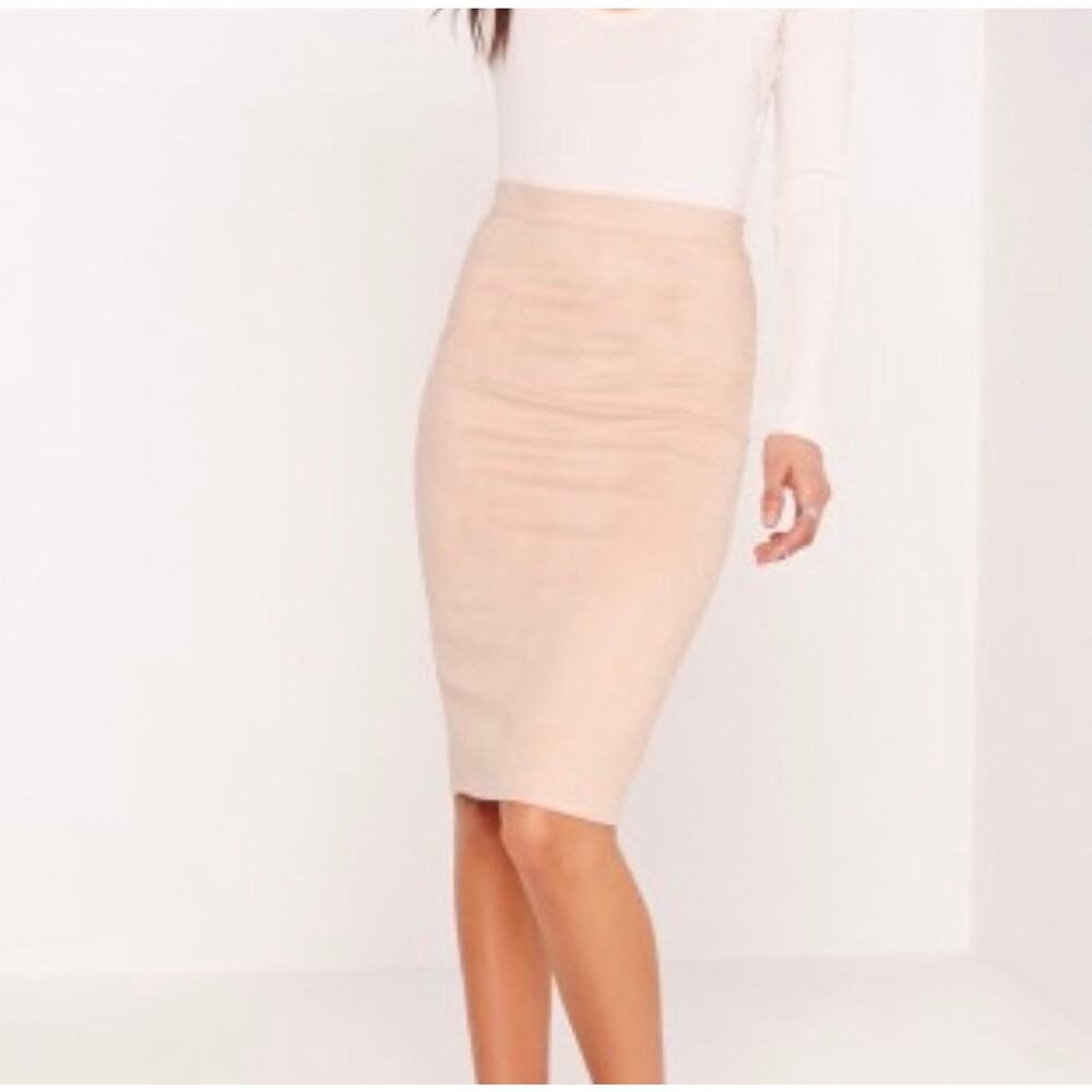 Missguided Faux Suede Midi Skirt Nude US4